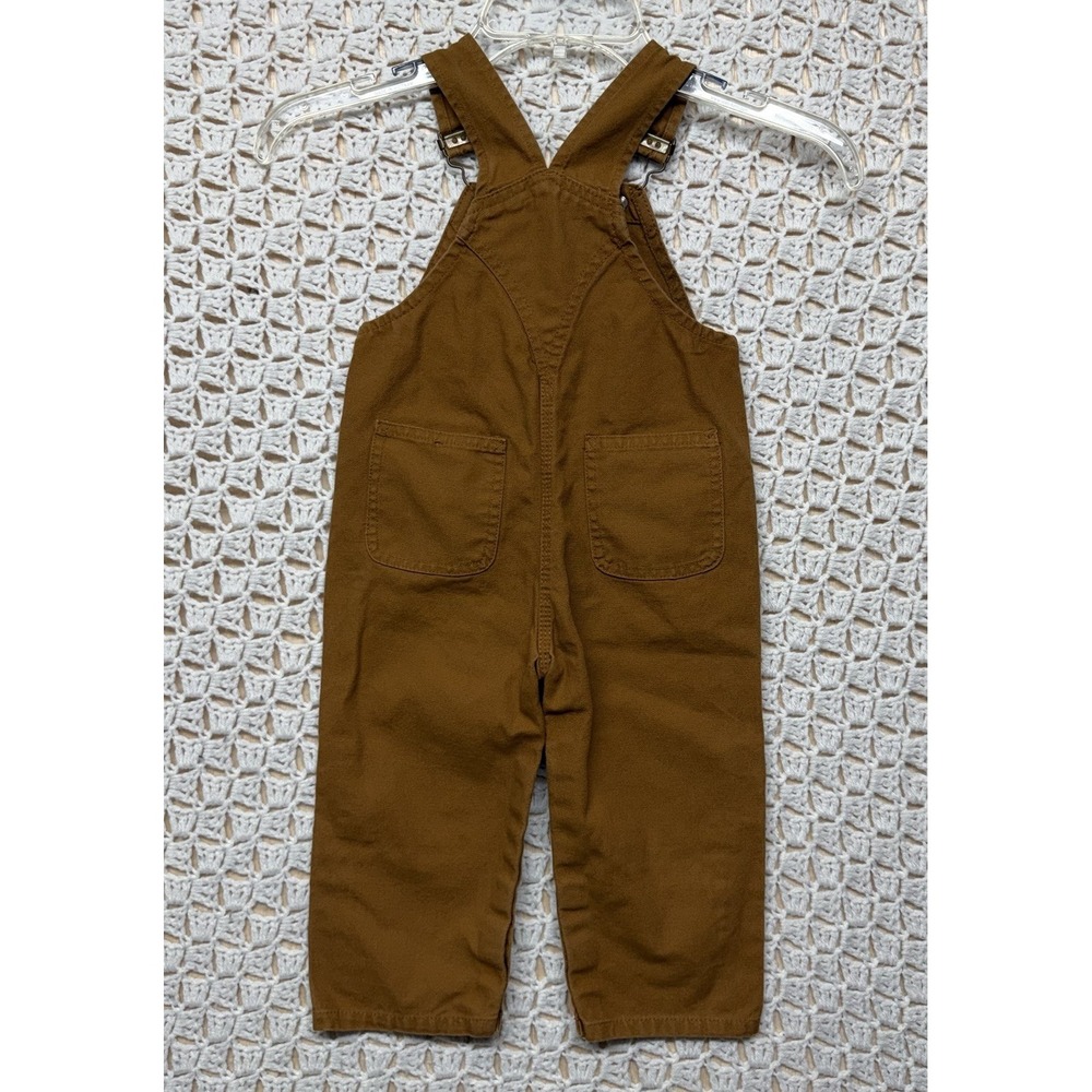 Carhartt Overalls Baby Sz 18 Monts Brown Duck Canvas Workwear Bibs Double Knee - Picture 2 of 9